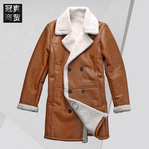 fashion leather avfly medium long split sheep fur one men's straight big lapel double row buckle coat, Black
fashion leather avfly medium long split sheep fur one men's straight big lapel double row buckle coat, Black