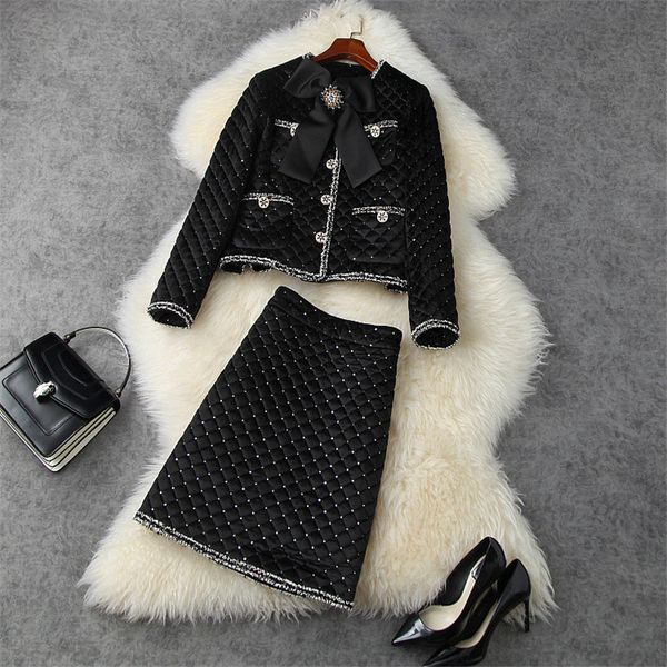 autumn winter designers lady from office party two pieces bowknot velvet jacket and twinset suit skirt, Black
autumn winter designers lady from office party two pieces bowknot velvet jacket and twinset suit skirt, Black
