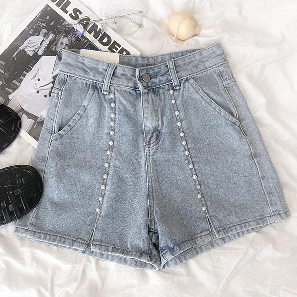 women's shorts pearl split summer denim light blue high waist loose skinny short feminino harajuku, White;black
women's shorts pearl split summer denim light blue high waist loose skinny short feminino harajuku, White;black