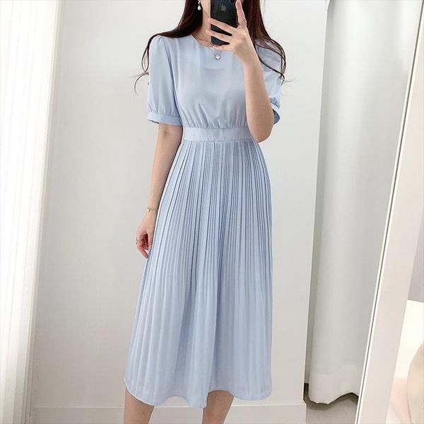 Summer Pleated Short Sleeve Womens Dresses Elegant O Neck Long Midi High Waist Chiffon Sweet Candy Color F454, Black;gray
Summer Pleated Short Sleeve Womens Dresses Elegant O Neck Long Midi High Waist Chiffon Sweet Candy Color F454, Black;gray