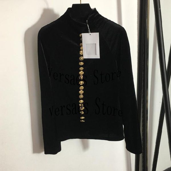 women's sweaters luxury design high-end fashion button hardware single row slim fit velvet long sleeve bottomed t-shirt top, White;black
women's sweaters luxury design high-end fashion button hardware single row slim fit velvet long sleeve bottomed t-shirt top, White;black