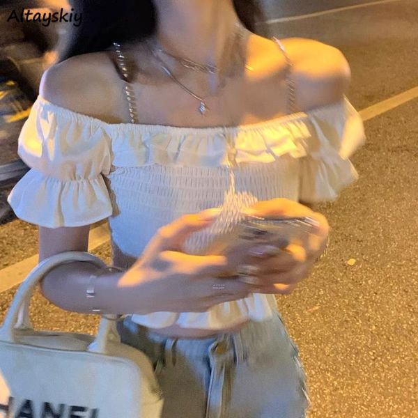 women's blouses & shirts women short butterfly-sleeve ruffles design elegant slim summer solid gentle mujer stylish chain ulzzang, White
women's blouses & shirts women short butterfly-sleeve ruffles design elegant slim summer solid gentle mujer stylish chain ulzzang, White