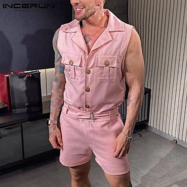 men's shorts 2021 summer men rompers solid color lapel sleeveless jumpsuits with belt streetwear pockets fashion casual overalls inceru, White;black
men's shorts 2021 summer men rompers solid color lapel sleeveless jumpsuits with belt streetwear pockets fashion casual overalls inceru, White;black