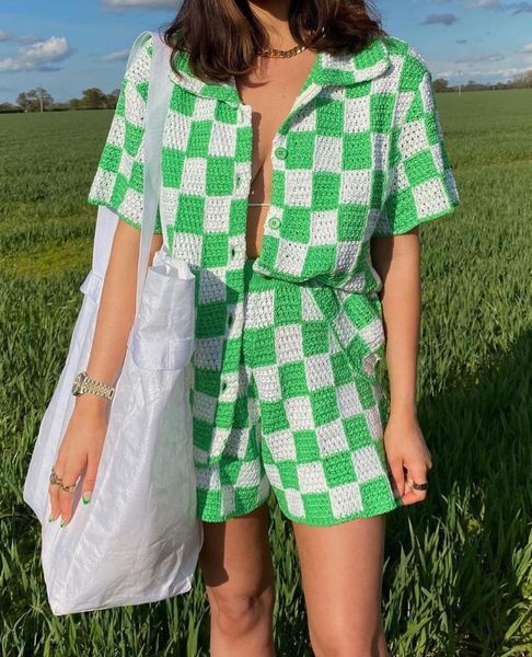 women's tracksuits 2021 casual knit lounge wear women tracksuit summer shorts set green plaid shirt and mini loose two piece, Gray
women's tracksuits 2021 casual knit lounge wear women tracksuit summer shorts set green plaid shirt and mini loose two piece, Gray