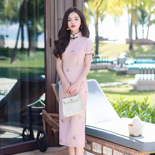 elegant chinese vintage pink short sleeve dress women cotton embroidery qipao high split cheongsam ethnic clothing, Red
elegant chinese vintage pink short sleeve dress women cotton embroidery qipao high split cheongsam ethnic clothing, Red