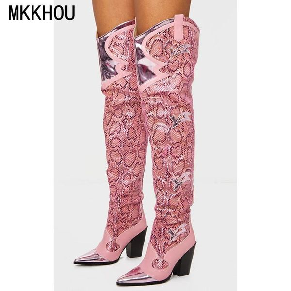 fashion over the knee boots women autumn long snake pattern stitching pointed thick heel 10cm high, Black
fashion over the knee boots women autumn long snake pattern stitching pointed thick heel 10cm high, Black