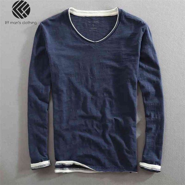 men spring autumn fashion brand china style bamboo cotton fake two pieces v-neck long sleeve t-shirt male casual thin tee tshirt 210707, White;black
men spring autumn fashion brand china style bamboo cotton fake two pieces v-neck long sleeve t-shirt male casual thin tee tshirt 210707, White;black