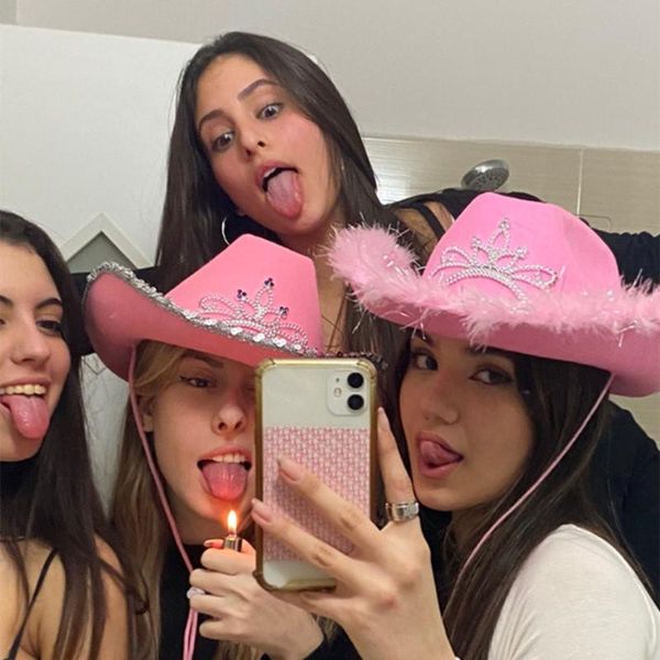 wide brim hats pink cowboy hat cow girl rhinestone feather sequins women's cap caps for women party costume accessories holiday, Blue;gray
wide brim hats pink cowboy hat cow girl rhinestone feather sequins women's cap caps for women party costume accessories holiday, Blue;gray