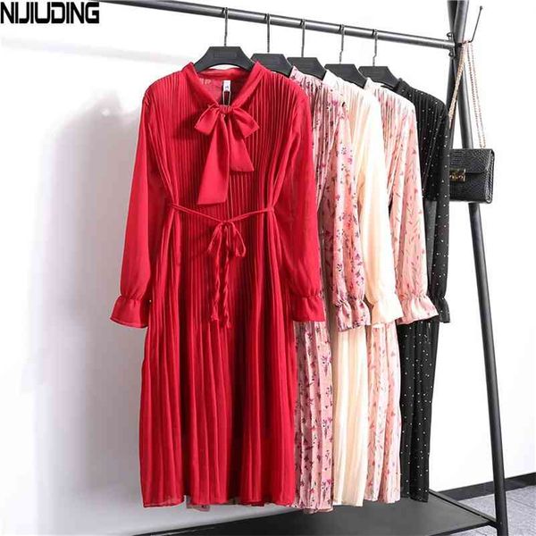 nijiuding autumn ol bow collar belt dresses women elegant full sleeve pleated female vestidos floral print dress 22 colors 210409, Black;gray
nijiuding autumn ol bow collar belt dresses women elegant full sleeve pleated female vestidos floral print dress 22 colors 210409, Black;gray