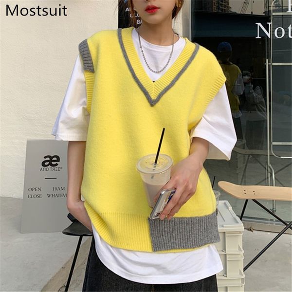 color-blocked v-neck knitted sweater vest women sleeveless streetwear loose fashion pullover jumpers femme spring 210514, Black;white
color-blocked v-neck knitted sweater vest women sleeveless streetwear loose fashion pullover jumpers femme spring 210514, Black;white