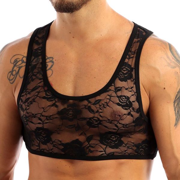 Mens Sissy See Through Fetish Lingerie Wedding Sexy Parties Vest Top Floral Lace Short Crop Tops for Nightwear Clubwear, Black;white
Mens Sissy See Through Fetish Lingerie Wedding Sexy Parties Vest Top Floral Lace Short Crop Tops for Nightwear Clubwear, Black;white