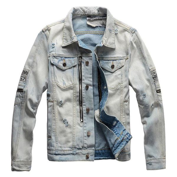 men's jackets biker jean denim jacket streetwear pleated patchwork holes ripped coat vintage blue outerwear zipper decoration men, Black;brown
men's jackets biker jean denim jacket streetwear pleated patchwork holes ripped coat vintage blue outerwear zipper decoration men, Black;brown