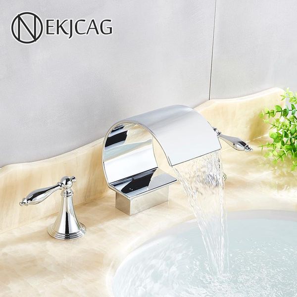 bathroom sink faucets chrome waterfall basin multi-colored 3pcs dual handles faucet for deck mounted cold water mixer taps
bathroom sink faucets chrome waterfall basin multi-colored 3pcs dual handles faucet for deck mounted cold water mixer taps