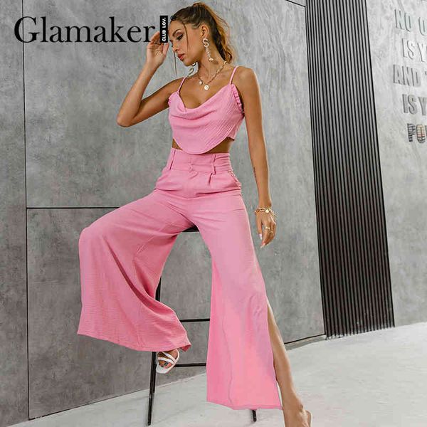 glamaker pink 2 piece suit women ruffles and wide leg pants with high split party club camis tanks and trousers sets 210414, White
glamaker pink 2 piece suit women ruffles and wide leg pants with high split party club camis tanks and trousers sets 210414, White