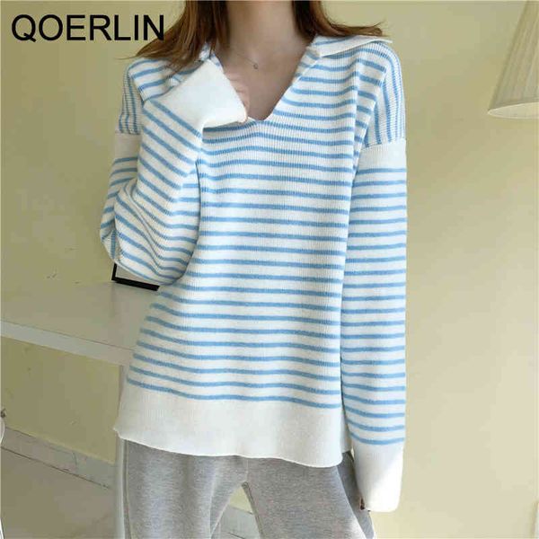 qoerlin chic lapel v-neck sweater women korean style loose long sleeve striped pullover blue sweater autumn winter 210416, White;black
qoerlin chic lapel v-neck sweater women korean style loose long sleeve striped pullover blue sweater autumn winter 210416, White;black