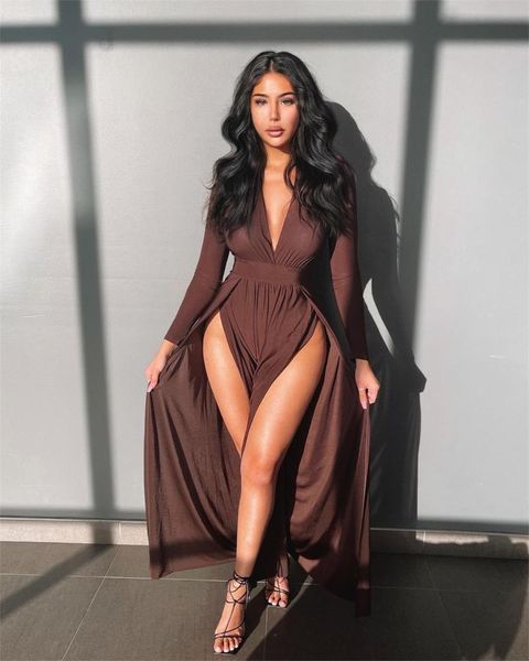 casual dresses 2021 women's fashion the season autumn solid color dark v club queen and ankle skirt brown double side high slit dress, Black;gray
casual dresses 2021 women's fashion the season autumn solid color dark v club queen and ankle skirt brown double side high slit dress, Black;gray