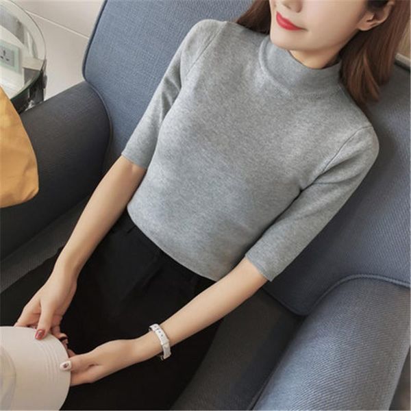 women's sweaters winter clothes women 2021 spring autumn o neck half sleeve solid knitted femme slim thin basic pz845, White;black
women's sweaters winter clothes women 2021 spring autumn o neck half sleeve solid knitted femme slim thin basic pz845, White;black