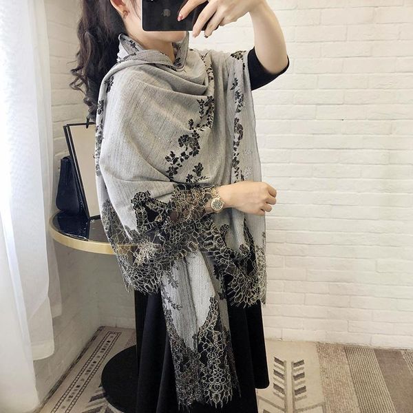lace scarf women's korean version versatile gold thread hollow wool cotton silk cheongsam shawl headband scarves, Blue;gray
lace scarf women's korean version versatile gold thread hollow wool cotton silk cheongsam shawl headband scarves, Blue;gray