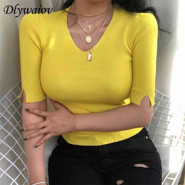 high elasticity women v-neck knited pullover sweater half sleeve fashion solid jumper female spring autumn slim 210917, White;black
high elasticity women v-neck knited pullover sweater half sleeve fashion solid jumper female spring autumn slim 210917, White;black