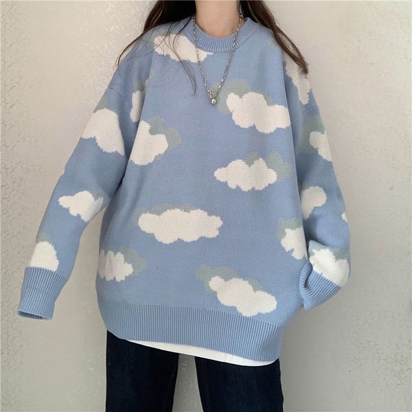 cute vintage knitted sweater women autumn winter oversize jumper harajuku long sleeve knitwear korean kawaii cloud blue pullover, White;black
cute vintage knitted sweater women autumn winter oversize jumper harajuku long sleeve knitwear korean kawaii cloud blue pullover, White;black