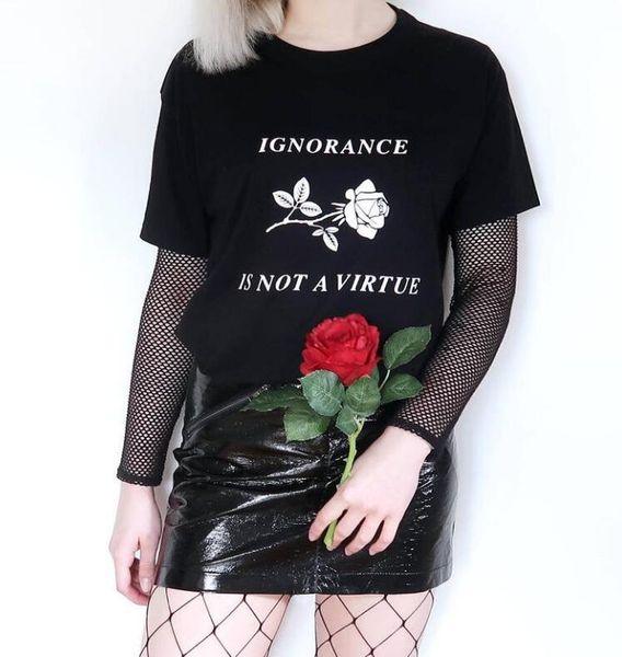 women's t-shirt ignorance is not a virtue aesthetic clothing tumblr grunge rose harajuku tee stylish vintage letter quote goth art shir, White
women's t-shirt ignorance is not a virtue aesthetic clothing tumblr grunge rose harajuku tee stylish vintage letter quote goth art shir, White