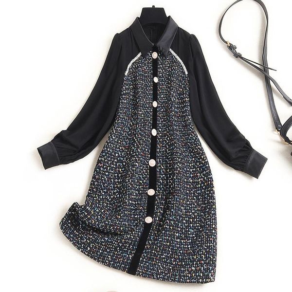 runway designer spring full sleeve chiffon patchwork tweed woolen dress women clothes vintage office robe femme party vestidos casual dresse, Black;gray
runway designer spring full sleeve chiffon patchwork tweed woolen dress women clothes vintage office robe femme party vestidos casual dresse, Black;gray
