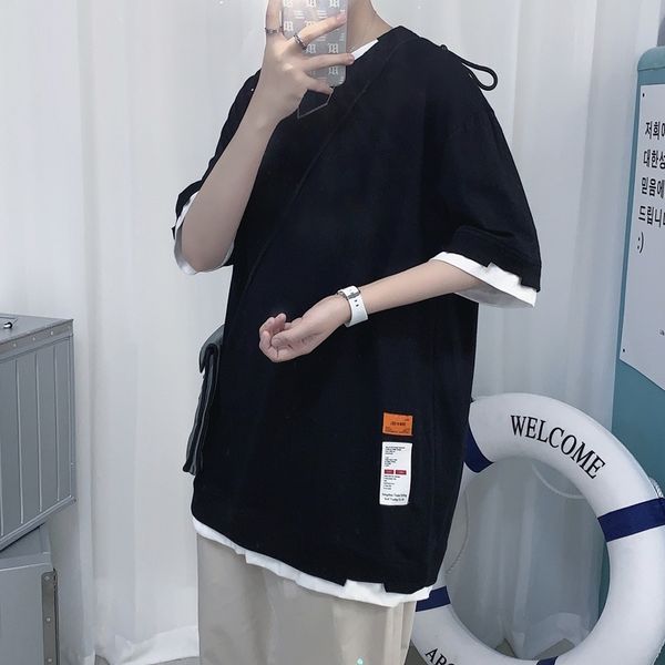 summer thin fashion inst t-shirt men's trend loose short sleeve youth fake two large round neck t-shirt, White;black
summer thin fashion inst t-shirt men's trend loose short sleeve youth fake two large round neck t-shirt, White;black
