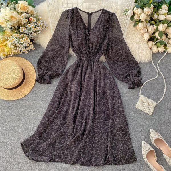 casual dresses women chiffon dress v-neck puff sleeve three-quarter sleeves fashion thin gentle chic sweet long for daring spring, Black;gray
casual dresses women chiffon dress v-neck puff sleeve three-quarter sleeves fashion thin gentle chic sweet long for daring spring, Black;gray