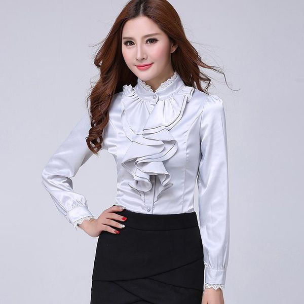 women's blouses & shirts 2021 big size silk satin blouse formal ladies office women uniform ruffle white
women's blouses & shirts 2021 big size silk satin blouse formal ladies office women uniform ruffle white