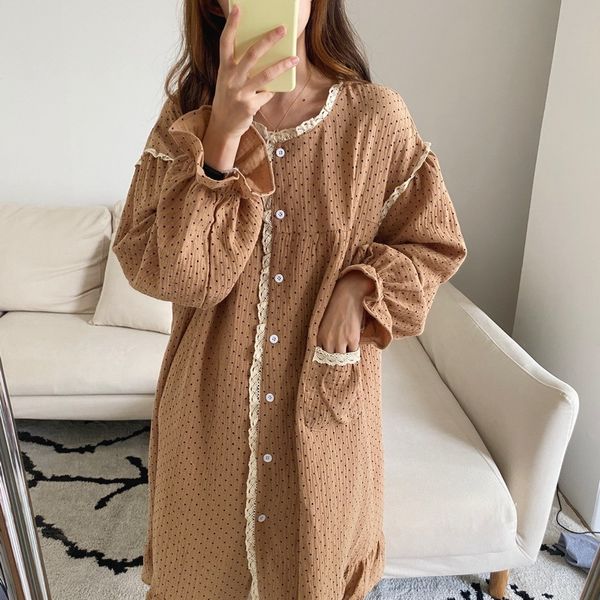 women's sleepwear autumn winter polka dot nightgowns long sleeve ruffles single breasted midi sleepwear dress woen cotton loose ni, Black;red
women's sleepwear autumn winter polka dot nightgowns long sleeve ruffles single breasted midi sleepwear dress woen cotton loose ni, Black;red