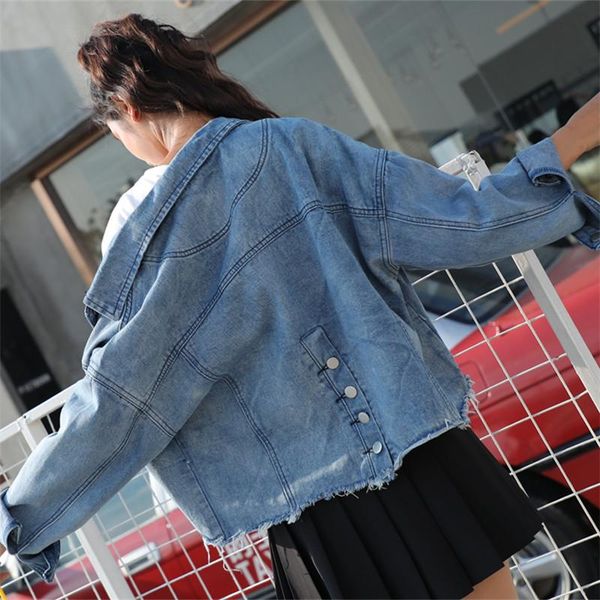 women's jackets fashionable back button loose denim jacket, Black;brown