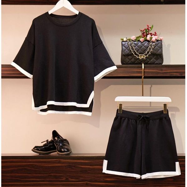 women's two piece pants knitted set for women short sleeve high waist drawstring shorts female suit summer casual black clothing, White
women's two piece pants knitted set for women short sleeve high waist drawstring shorts female suit summer casual black clothing, White