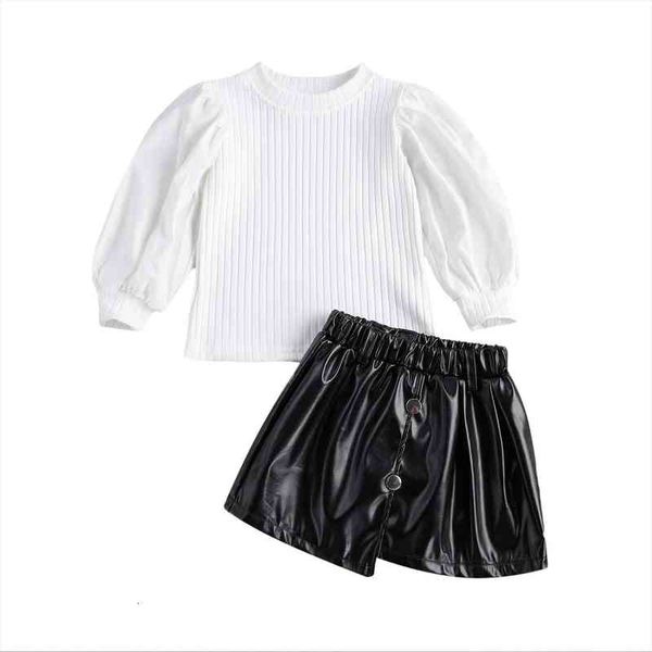 kids infant baby girls fashion 2 piece outfit set puff sleeve ribbed shirt buttons leather skirt children 1 6years, White
kids infant baby girls fashion 2 piece outfit set puff sleeve ribbed shirt buttons leather skirt children 1 6years, White