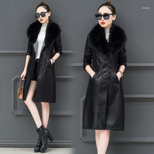 winter pu leather jacket women plus velvet thickening long korean coats 2021 slim large fur collar windbreaker f18291, Black
winter pu leather jacket women plus velvet thickening long korean coats 2021 slim large fur collar windbreaker f18291, Black