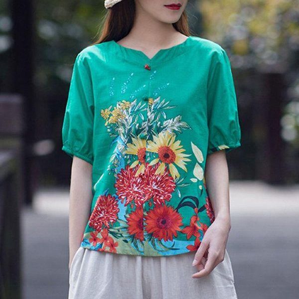 women's blouses & shirts summer 2021 vintage woman female printed floral pattern green yellow red linen blouse shirt , casual for w, White
women's blouses & shirts summer 2021 vintage woman female printed floral pattern green yellow red linen blouse shirt , casual for w, White