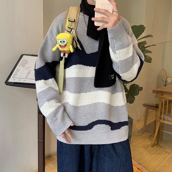 men's sweaters knitted sweater contrast stripes loose o-neck oversize long sleeve pullover retro bottoming shirt clothes autumn winter, White;black
men's sweaters knitted sweater contrast stripes loose o-neck oversize long sleeve pullover retro bottoming shirt clothes autumn winter, White;black