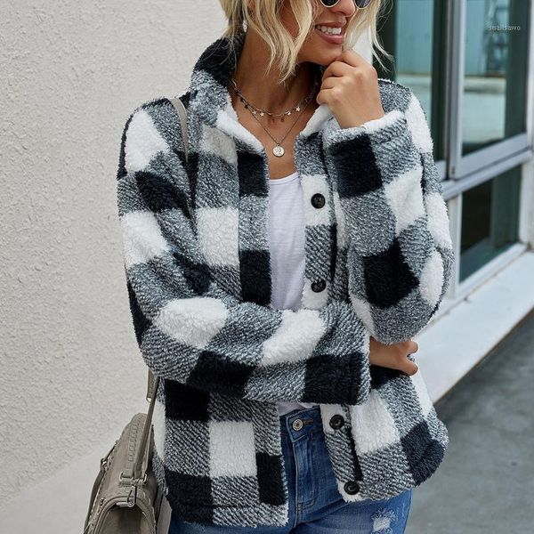 fashion winter women warm plaid stand collar pocket plush jacket casual overcoat long coats women's jackets, Black;brown
fashion winter women warm plaid stand collar pocket plush jacket casual overcoat long coats women's jackets, Black;brown