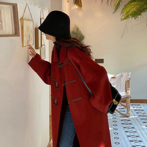 women's wool & blends autumn and winter horn button woolen coat mid-length small loose below the knee women, Black
women's wool & blends autumn and winter horn button woolen coat mid-length small loose below the knee women, Black