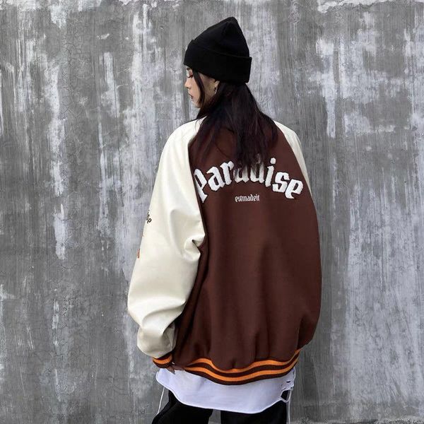 women's jackets american retro jacket 2021 spring stitching baseball suit contrast loose casual coat fashion top, Black;brown
women's jackets american retro jacket 2021 spring stitching baseball suit contrast loose casual coat fashion top, Black;brown