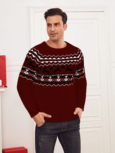 men christmas elk & geo pattern raglan sleeve sweater j4xf#, White;black 
men christmas elk & geo pattern raglan sleeve sweater j4xf#, White;black