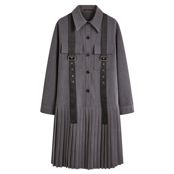 gray shirt dress pleated pocket button long sleeve knee length loose a line d2042 210514, Black;gray
gray shirt dress pleated pocket button long sleeve knee length loose a line d2042 210514, Black;gray