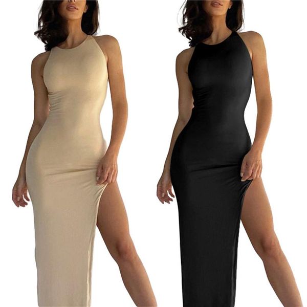 casual dresses women backless tight split long dress solid color round collar sleeveless maxi summer party, Black;gray
casual dresses women backless tight split long dress solid color round collar sleeveless maxi summer party, Black;gray