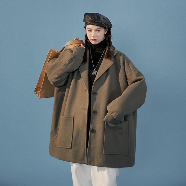 women's wool & blends 2021 woolen coat autumn and winter urban casual commuting lazy retro hong kong style jacket, Black
women's wool & blends 2021 woolen coat autumn and winter urban casual commuting lazy retro hong kong style jacket, Black