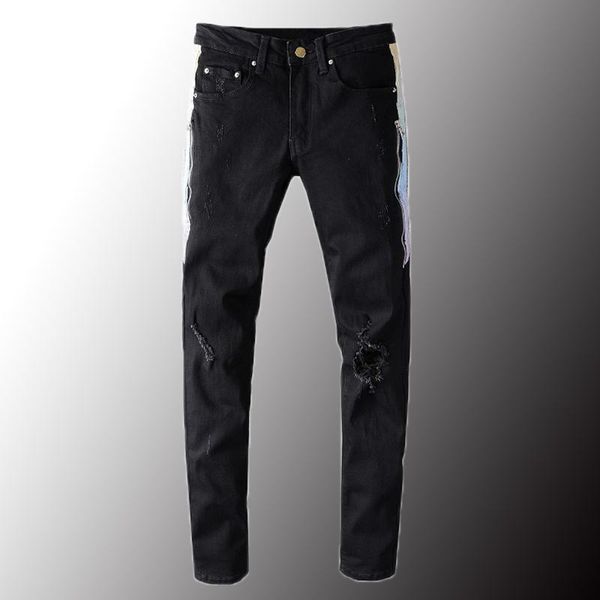 men's jeans 2021 luxury mens pleated stripe line patchwork black streetwear slim skinny stretch denim ripped pants plus size 40, Blue
men's jeans 2021 luxury mens pleated stripe line patchwork black streetwear slim skinny stretch denim ripped pants plus size 40, Blue