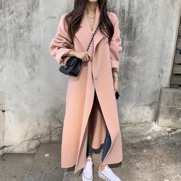 women's wool & blends korean high-end double-sided cashmere coat mid long 2021 loose simple side split tweed, Black
women's wool & blends korean high-end double-sided cashmere coat mid long 2021 loose simple side split tweed, Black