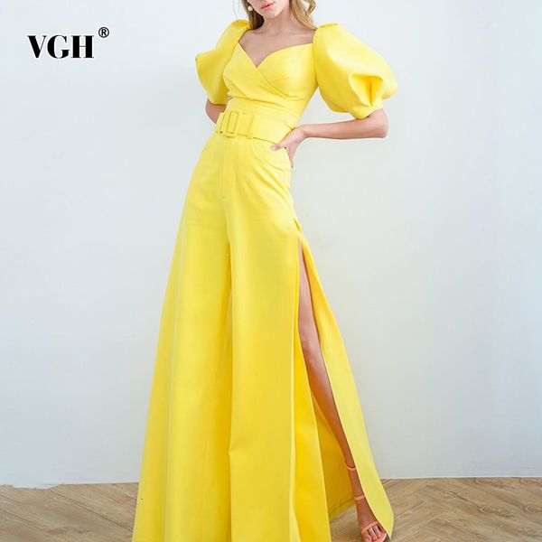 vgh solid casual jumpsuit for women v neck short puff sleeve high waist side split wide leg pants loose jumpsuits female summer 210421, Black;white
vgh solid casual jumpsuit for women v neck short puff sleeve high waist side split wide leg pants loose jumpsuits female summer 210421, Black;white