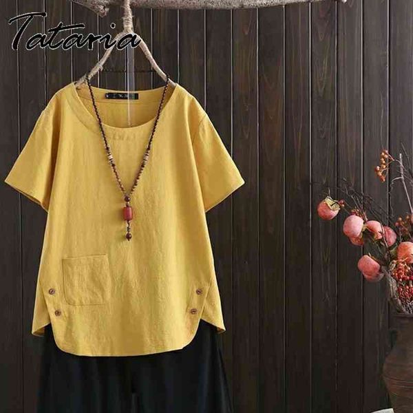 t-shirt women vintage cotton linen all-match short sleeve shirts loose pockert o-neck buttons fashion tshirts female 210514, White
t-shirt women vintage cotton linen all-match short sleeve shirts loose pockert o-neck buttons fashion tshirts female 210514, White
