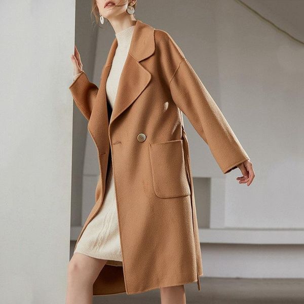 women's wool & blends high-end water ripple double-sided cashmere coat female in 2021 thickening loose with long belt cloth, Black
women's wool & blends high-end water ripple double-sided cashmere coat female in 2021 thickening loose with long belt cloth, Black