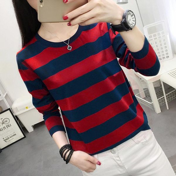 long sleeve t-shirt women's loose slimming striped graphic spring and autumn bottoming shirt, White
long sleeve t-shirt women's loose slimming striped graphic spring and autumn bottoming shirt, White