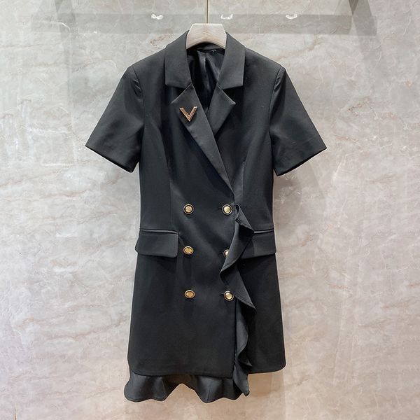 dress luxury brand ruffles suit women turn-down collar double breasted short sleeves summer casual slim cardigan mini dress, Black;gray
dress luxury brand ruffles suit women turn-down collar double breasted short sleeves summer casual slim cardigan mini dress, Black;gray